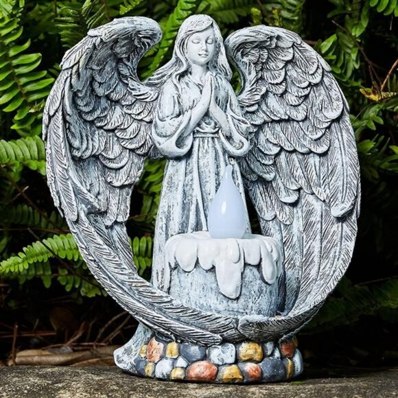 Angels Memorial Gift - Moonrays Garden Praying Wings Angel Statue Lights Resin